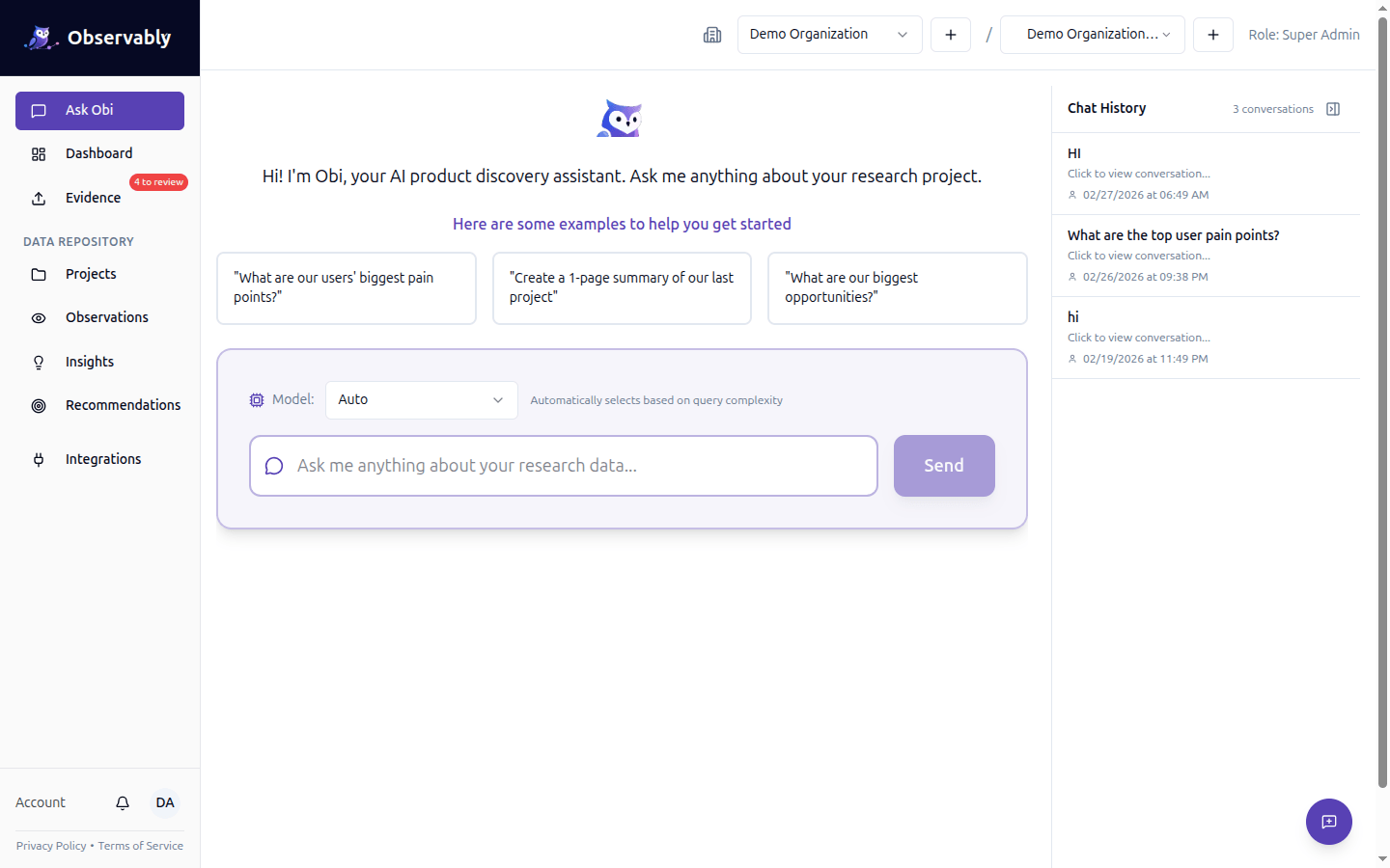 Conversational AI interface with cited answers
